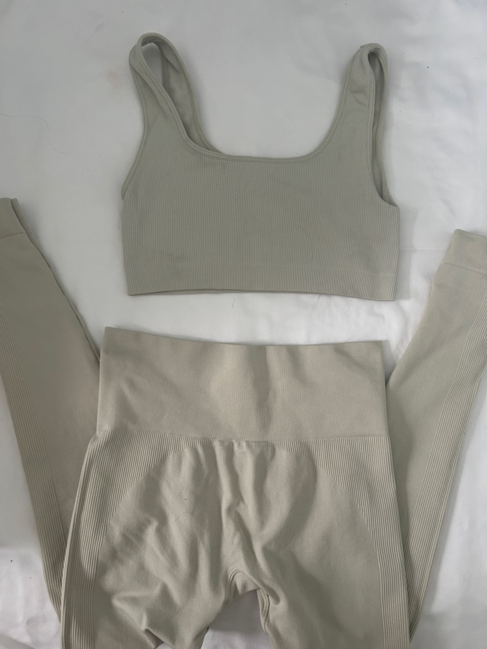 SET Active Ribbed Seamless Workout Crop & High-Waist Leggings - Light Beige - Picture 2 of 3